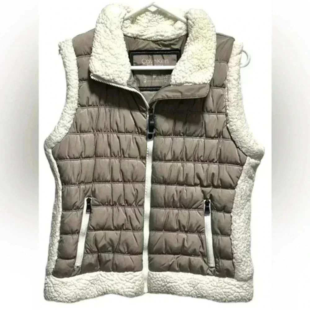 CALVIN KLEIN TAN AND CREAM SHERPA VEST
